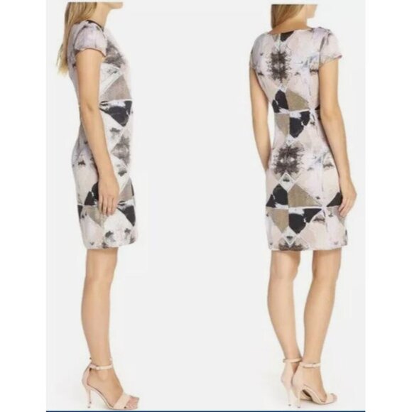 Vince Camuto Women Pink Diamond Jacquard Cap Sleeve Sheath Dress VC8M8732 Size 2 - Picture 12 of 12